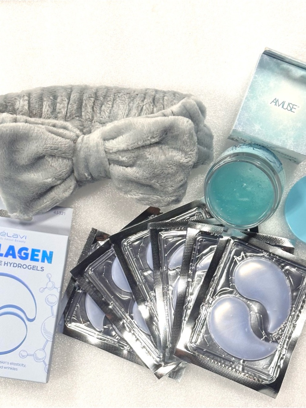6 Pairs Collagen  eye pads,+ 1 ice gel mask, + 1 grey headband